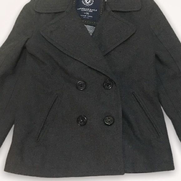 🦅 AEO Wool Blend Charcoal Gray Pea Coat - Picture 3 of 8